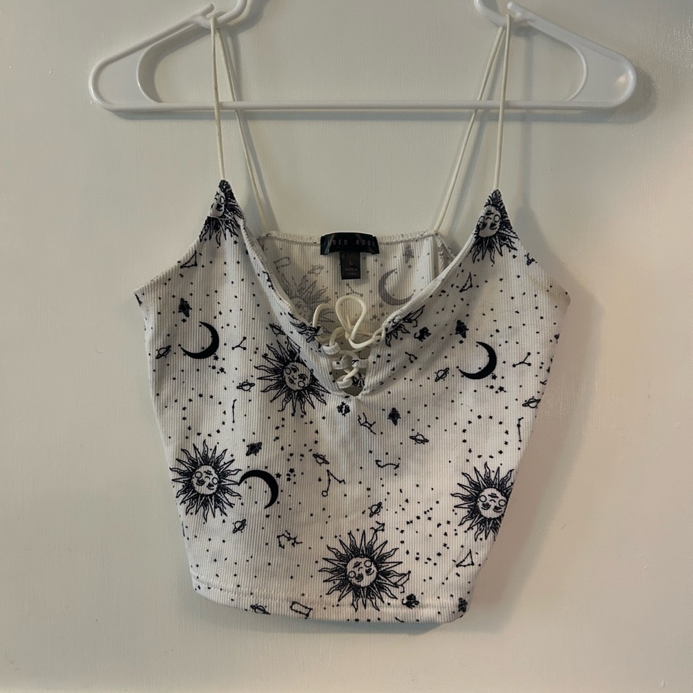 Cream and Black Celestial Print tank